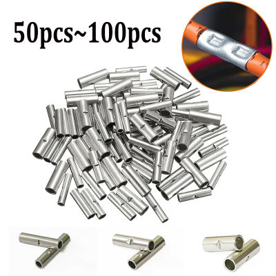 50pcs Butt Wire Copper Tinned Splice Crimp Bare Terminals Crimping Kit Connectors Terminals Tube DIY Electrical Wire Repair Sleeve