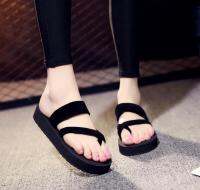 Fashion Womens Toe slippers รองเท้าแตะสวม แบบรัดส้นมีหู ความสูง 3cm รุ่น A520 (สีดำ.สีแดง)