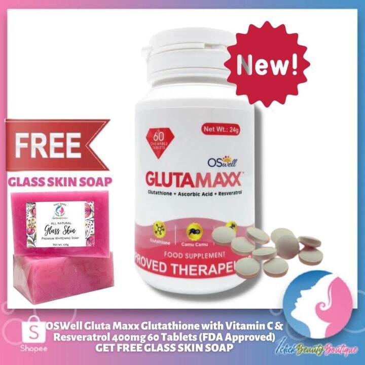 OSWell Gluta Maxx Glutathione with Vitamin C Resveratrol 400mg 60