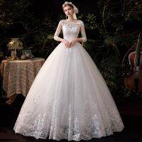 New Sweetheart Three Quarter Elegant Wedding Dress With Sleeve Long Lace Embroidery Train Bridal Gown Plus Size Vestido De Noiva