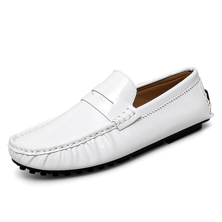 รองเท้าโลฟเฟอร์สีขาวสุดหรูสำหรับทุกเพศ-รองเท้าสลิปออนสีดำฤดูร้อนรองเท้าขับรถใส่สบายผู้ชายน้ำหนักเบา-sepatu-pantofel-kulit-ผู้หญิงขนาด35-48