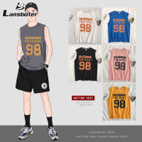 Lansboter เสื้อกล้ามผู้ชายเสื้อยืดแขนกุดแผ่นบาสเก็ตบอลหลวมเสื้อแจ็คเก็ตกีฬาพิมพ์ตัวเลข