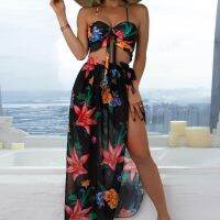 2023 New 3 Pieces Bikini Sets Swimsuit With Skirt Women Sexy Floral Print Tied Beachwear Swimwear