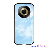 เคสสำหรับ Realme 11 Pro 5G Realme 11 Pro + 5G เคสเคสประกบหลังแบบแข็งกระจกเทมเปอร์เคสโทรศัพท์มันวาวสีมีสีสันหรูหราและสีน้ำเงินเมฆสีขาวท้องฟ้า