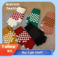 ALDRICH FASHION เครื่องอุ่นอุ่น หลักฐานความเย็น อุปกรณ์เสริมเครื่องแต่งกาย ถุงมือป้องกันสำหรับเด็ก ปลอกสวมนิ้ว ถุงมือผ้าพลัฌ ถุงมือลายสก๊อต