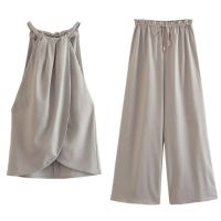 European and American style new fashion trend womens design halter top linen wide leg pants 4877048 802