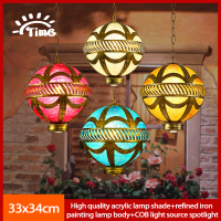 Time โคมระย้าศิลปะจากโลหะโบราณ Lampu Gantung Kristal สีสร้างสรรค์แบบหัวเดียวสำหรับร้านอาหารห้องนั่งเล่นโคมไฟติดเพดานสไตล์โบฮีเมียน