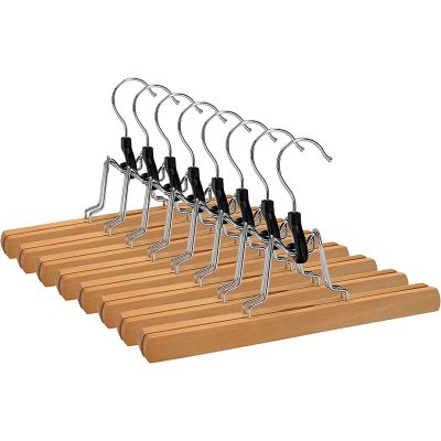 8 Pack Home Pants Rack Wooden Stretcher Clamping Hanger Non-Slip with Swivel Hook, Bedroom Clothes Organizer