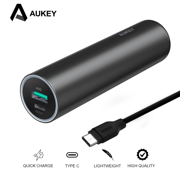 Aukey PBY5 5000mAh Mini Dual Output Power Bank with Type C Port Portable External Battery