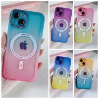 เคสสำหรับ Magsafe สำหรับ iPhone 14 13 12 11 Pro Max Plus ไล่เฉดสีหลากสีพร้อมไร้สายแม่เหล็กป้องกันเลนส์เคสชาร์จไฟได้