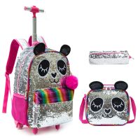 Panda Rolling Backpack for Gilrs Backpacks with Wheels for Elementary School Bag Trolley Trips Luggage with Lunch Box