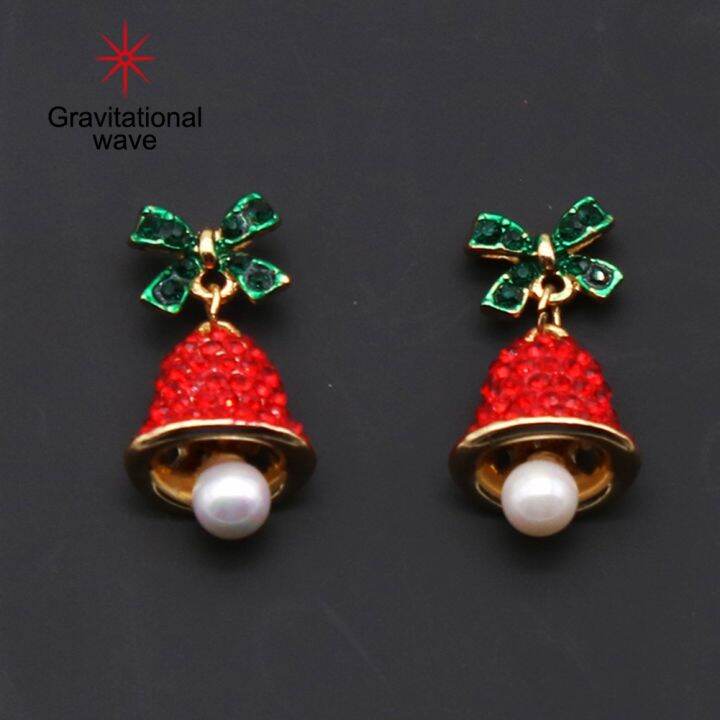 gravitational-wave-women-rhinestone-wind-chime-bell-bow-faux-pearl-stud-ต่างหู-xmas-เครื่องประดับ-gift