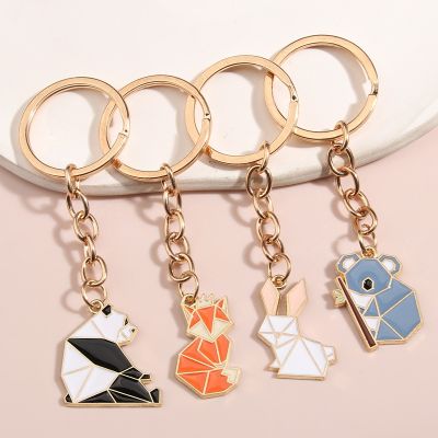 Cute Animal Keychain Panda Fox Rabbit Koala Key Ring Origami Enamel Key Chains Friendship Gifts For Women Men Handmade Jewelry