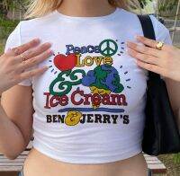 BEN &amp; Jerry Fairycore เสื้อครอปผู้หญิง MODE Korea สตรีทแวร์เสื้อยืดชุดชั้นในแบบโกธิคฮาราจูกุ