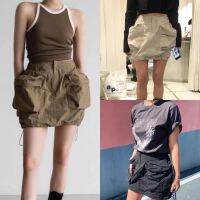 Nudeaholic? Miniskirt กระโปรงเอวต่ำใส่หลวมๆ ผ้าไนล่อน กระเป๋าพองๆใส่ของได้เยอะ ชายกระโปรงมีเชือกรูด TT LSP