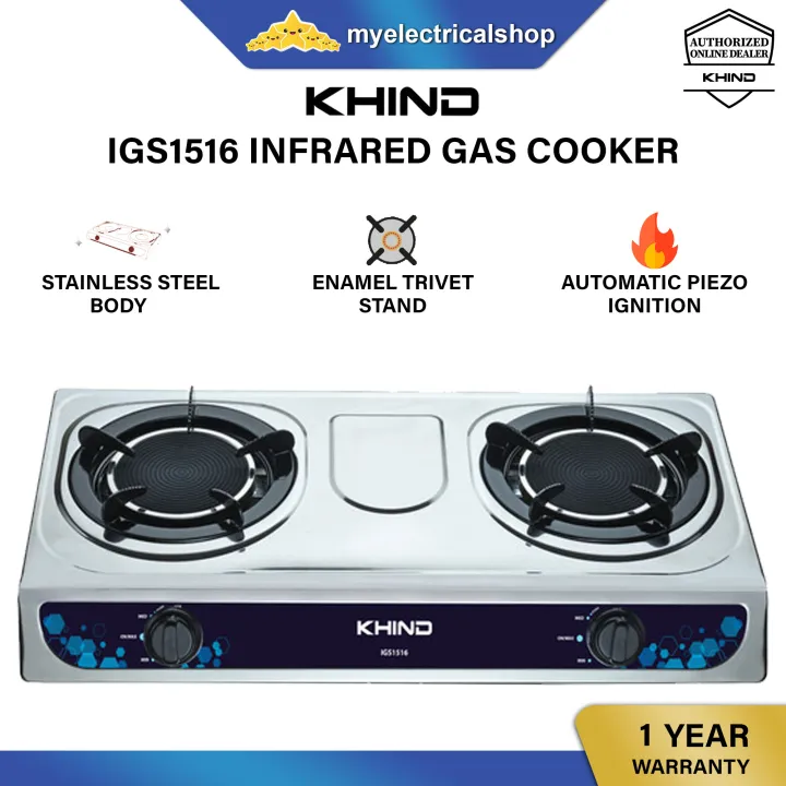 Khind IGS1516 Infrared Gas Cooker 2 Burner Gas Stove Table Top ( Stainless Steel )