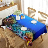 Corinada Underwater World Tablecloths Shark Fish Turtle Coral Decor Table Cover for Kid Boys Sealife Cloth Dining Kitchen Home