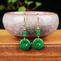 Green Jade Donut Earrings for Women Stone Jadeite Vintage Natural Gemstone Accessories Charm 925 Silver Gift Amulets Jewelry