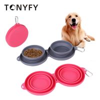 Collapsible Pet Feeder Silicone Double Bowls Dog Food Foldable Puppy Kitten Bowl Portable Outdoor Travel Cat Dogs Feeding Bowls