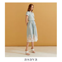 [asava ss23] Gabriella Striped Lace Skirt กระโปรงผู้หญิง ผ้าลายทาง ทรงเอ แต่งคาดเข็มขัด แต่งชายผ้าลูกไม้ ซิปข้าง