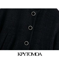 KPYTOMOA Women 2021 Fashion With Buttons Tweed Bomber Jacket Coat Vintage Long Sleeve Side Pockets Female Outerwear Chic Tops