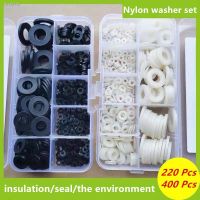 ♨❉ 220/400Pcs M3 M4 M5 M6 M8 M10 M12 Plastic Nylon Flat Washer Plane Spacer Insulaton Gaskte Washer Nylon Gasket Ring Kit