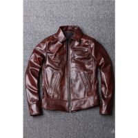 Spring Special Price first layer cowhide oil wax leather leather coat short slim-fit motorcycle leather jacket mens burgundy tuxedo 3IBP