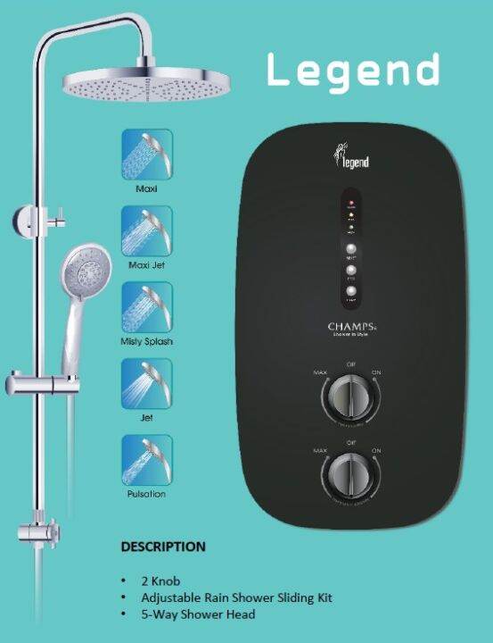 CHAMPS Legend instant heater with Rain shower set Lazada Singapore