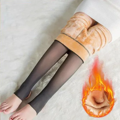 【VV】 Dihope Translucent Wool Pants Stocking Fake Pantyhose Women  39;s Thermal Fleece Lined Warm Tights 2023