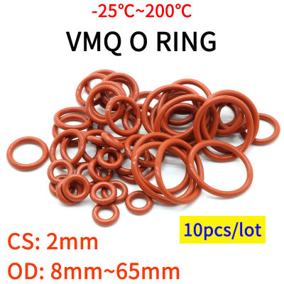 【2023】10pcs VMQ O Ring Seal Gasket Thickness CS 2mm OD 8 ~ 65mm Silicone Rubber Insulated Waterproof Washer Round Shape Nontoxi Red