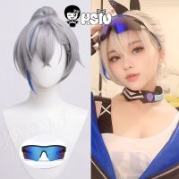 Silver Wolf Cosplay Wig Game Honkai Star Rail Cosplay Wig HSIU 40Cm Gray Blue Short Hair Synthetic Wig+Wig Cap Silver Wolf Wig