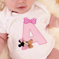 【 Cw】cute Baby Custom Name Letter Combination Printing Bodysuit Letter A B C D E F G ชุดจั๊มสูทผ้าฝ้ายแขนสั้น