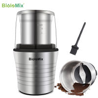 BioloMix 2-in-1 Wet and Dry Food Double Cups 300W Electric Spices and Coffee Bean Grinder Stainless Steel Body and Miller Blades