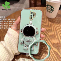 เคสโทรศัพท์สำหรับ OPPO A5 A9 2020 A5S A7 A12 A3S A12E A15 A15S A16 A16E A16K A17 A17K A31 A53 A32แฟชั่นน่ารักนักบินอวกาศเคสมือจับสำหรับโทรศัพท์มือถือฝาครอบโทรศัพท์ TPU เคสนิ่มเคลือบอิเล็คโทรเพลท6D + สร้อยข้อมือ