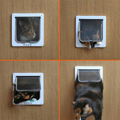 Pet Door 4 Way Lockable Dog Cat Kitten Door Security Flap Door ABS Plastic SML Animal Small Pet Cat Dog Gate Door Pet Supplies
