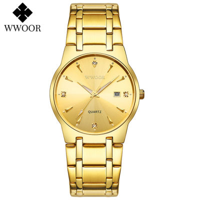 WWOOR 2021 New Luxury Bracelet Gold Watches For Men Analog Quartz Automatic Date Clock Male Sports Waterproof Relogio Masculino