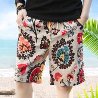 Ready Stock M-4XL Plus Size Men Shorts Casual Summer Printed Cotton Linen Knee Length Drawstring Beach Home Wear