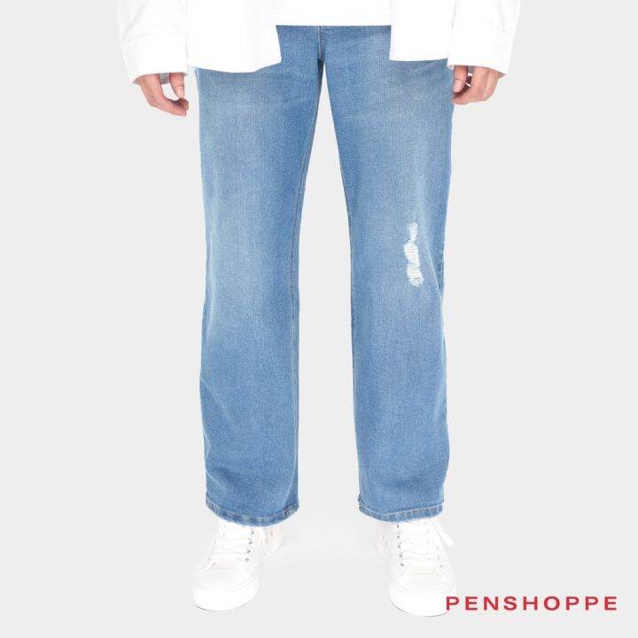 Straight Fit Ripped Jeans For Men (Light Blue) Lazada PH