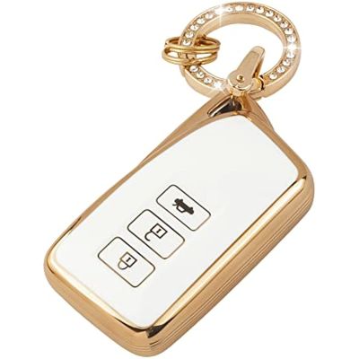 for Lexus Smart Key Fob Cover Keyless Entry Remote Protector Case  Compatible with RX Is ES GS LS NX RS GX LX RC LC Smart Key White Gold Cute Car Accessories Girly