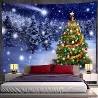 Night View Christmas Tree Tapestry Wall Hanging Holiday New Year Gift Dormitory Background Cloth Bed Curtain Home Decor