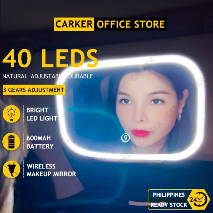 LED Mirror Vanity Mirror With lights 40 LED Lamp Car Sun Visor Rear View Mirror Rechargeable 3
