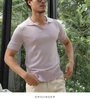 [GROUNDER] PLUM KNITTED SILK POLO SHIRT เสื้อนิต เสื้อคอปก ใส่สบาย ผ้ายืด แขนยาว ใส่เที่ยว ใส่ทำงาน เสื้อสีม่วง