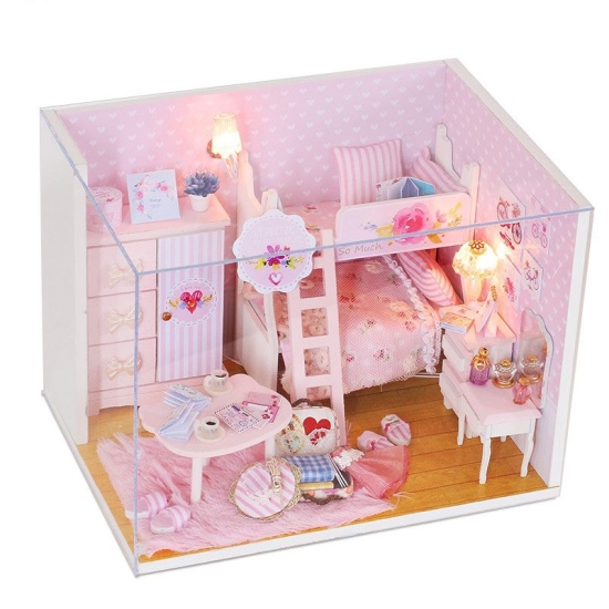 Hcmmô hình nhà gỗ diy có đèn - pink girl - ảnh sản phẩm 1