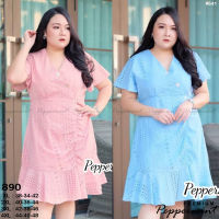 SALE งานป้าย พรีเมียม นำเข้า เดรสลูกไม้สาวอวบ แต่งกระดุมเปลือกหอย ไซส์40-50 Bigsize_Peppermint (641)