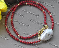 Z11273 21" 28mm Baroque KESHI Pearl Red Coral Bead Necklace Women Fashion Jewelry