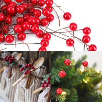 100pcs Christmas Artificial Holly Red Berry Holly Berry Home Decoration Hanging Ornaments for Christmas Tree