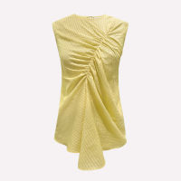 ARCHIVE026 SLEEVELESS BLOUSE FRONT GARTERED DETAIL YELLOW เสื้อแขนกุดรูดด้านหน้า สีเหลือง