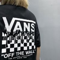 สีกรมท่า 【Vansss】Vans Wansi เสื้อยืดแขนสั้นลําลองเนื้อผ้าฝ้ายลายตารางหมากรุกขนาดใหญ่สําหรับผู้หญิงและผู้ชาย