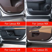 แผ่นแผ่นป้องกันการเตะประตูรถยนต์ QHCP สำหรับ Lexus UX/Nx/es/RX แผ่นหนังติดประตูด้านข้างป้องกันสกปรกสติกเกอร์ภายในอุปกรณ์ตกแต่งรถยนต์