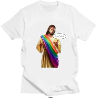 LGBT Jesus เสื้อยืดพิมพ์ลายตลกๆเสื้อยืดผ้าฝ้ายสีรุ้งสำหรับฤดูร้อนท็อปส์ซูคอรอบใหม่ขายส่งราคาถูกเสื้อยืดมียี่ห้อสำหรับผู้ชายและผู้หญิง Xs-3xl สไตล์ป๊อป